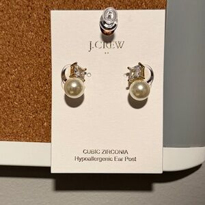 J. Crew Gold Cubic Zirconia stud w/White Pearl Earrings